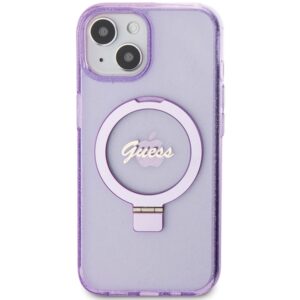 Guess GUHMP15MHRSGSU Apple iPhone 15 Plus/ 14 Plus 6.7" violetinės spalvos kietas dėklas Ring Stand Script Glitte - Image 3