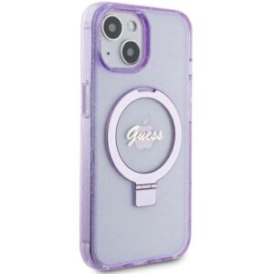 Guess GUHMP15MHRSGSU Apple iPhone 15 Plus/ 14 Plus 6.7" violetinės spalvos kietas dėklas Ring Stand Script Glitte - Image 4