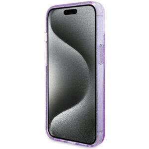 Guess GUHMP15MHRSGSU Apple iPhone 15 Plus/ 14 Plus 6.7" violetinės spalvos kietas dėklas Ring Stand Script Glitte - Image 5
