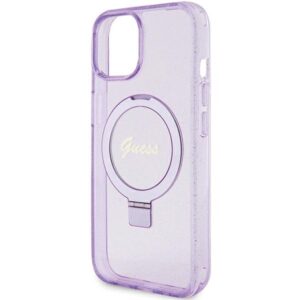 Guess GUHMP15MHRSGSU Apple iPhone 15 Plus/ 14 Plus 6.7" violetinės spalvos kietas dėklas Ring Stand Script Glitte - Image 6