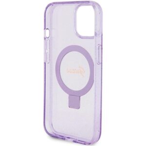 Guess GUHMP15MHRSGSU Apple iPhone 15 Plus/ 14 Plus 6.7" violetinės spalvos kietas dėklas Ring Stand Script Glitte - Image 7