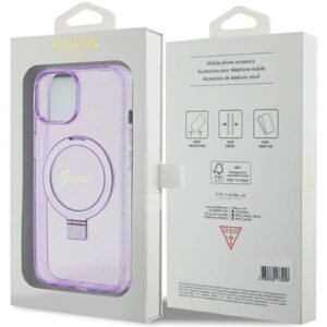 Guess GUHMP15MHRSGSU Apple iPhone 15 Plus/ 14 Plus 6.7" violetinės spalvos kietas dėklas Ring Stand Script Glitte - Image 8