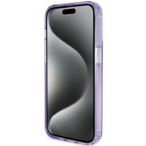 Guess GUHMP15LHRSGSU Apple iPhone 15 Pro 6.1" violetinės spalvos kietas dėklas Ring Stand Script Glitter MagSafe - Image 5