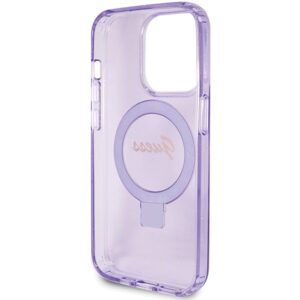 Guess GUHMP15LHRSGSU Apple iPhone 15 Pro 6.1" violetinės spalvos kietas dėklas Ring Stand Script Glitter MagSafe - Image 7