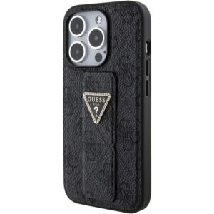 Guess GUHCP15LPGS4TDK Apple iPhone 15 Pro 6.1" juodos spalvos kietas dėklas Grip Stand 4G Triangle Strass - Image 3