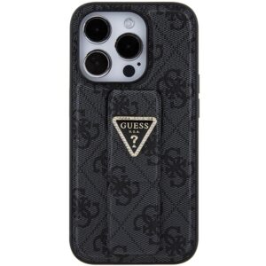 Guess GUHCP15LPGS4TDK Apple iPhone 15 Pro 6.1" juodos spalvos kietas dėklas Grip Stand 4G Triangle Strass - Image 4