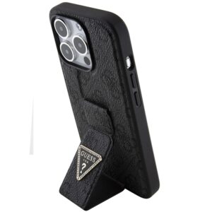 Guess GUHCP15XPGS4TDK Apple iPhone 15 Pro Max 6.7" juodos spalvos kietas dėklas Grip Stand 4G Triangle Strass - Image 2