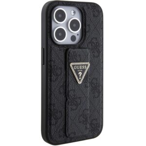 Guess GUHCP15XPGS4TDK Apple iPhone 15 Pro Max 6.7" juodos spalvos kietas dėklas Grip Stand 4G Triangle Strass - Image 5