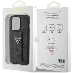 Guess GUHCP15XPGS4TDK Apple iPhone 15 Pro Max 6.7" juodos spalvos kietas dėklas Grip Stand 4G Triangle Strass - Image 9