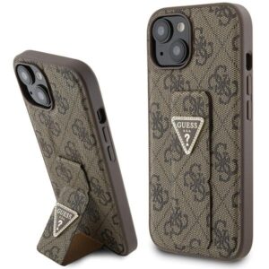 Guess GUHCP15SPGS4TDW Apple iPhone 15 / 14 / 13 6.1" rudos spalvos kietas dėklas Grip Stand 4G Triangle Strass