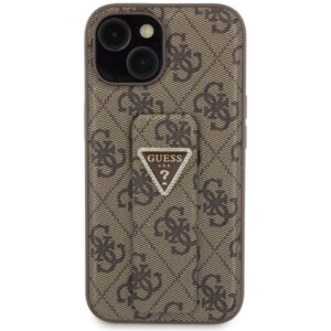 Guess GUHCP15SPGS4TDW Apple iPhone 15 / 14 / 13 6.1" rudos spalvos kietas dėklas Grip Stand 4G Triangle Strass - Image 3