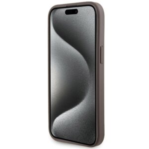 Guess GUHCP15SPGS4TDW Apple iPhone 15 / 14 / 13 6.1" rudos spalvos kietas dėklas Grip Stand 4G Triangle Strass - Image 5