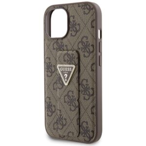 Guess GUHCP15SPGS4TDW Apple iPhone 15 / 14 / 13 6.1" rudos spalvos kietas dėklas Grip Stand 4G Triangle Strass - Image 6