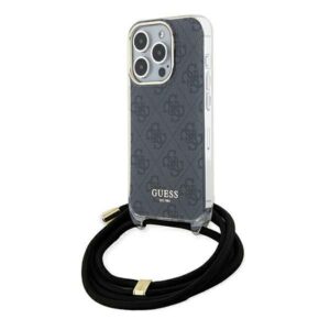 Guess GUHCP15LHC4SEK Apple iPhone 15 Pro 6.1" juodos spalvos kietas dėklas Crossbody Cord 4G Print