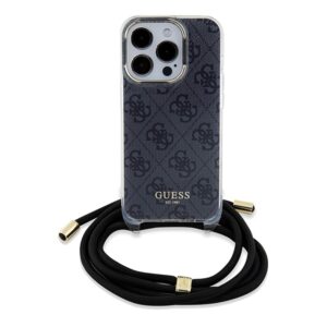 Guess GUHCP15LHC4SEK Apple iPhone 15 Pro 6.1" juodos spalvos kietas dėklas Crossbody Cord 4G Print - Image 2