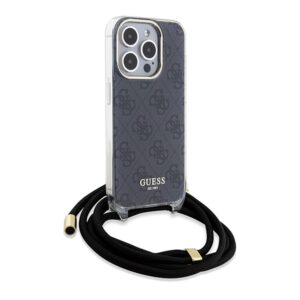 Guess GUHCP15LHC4SEK Apple iPhone 15 Pro 6.1" juodos spalvos kietas dėklas Crossbody Cord 4G Print - Image 3