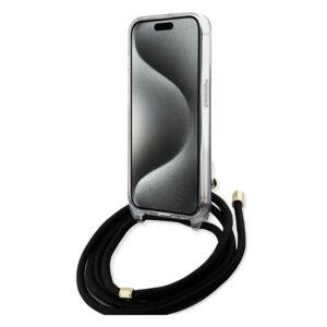 Guess GUHCP15LHC4SEK Apple iPhone 15 Pro 6.1" juodos spalvos kietas dėklas Crossbody Cord 4G Print - Image 4