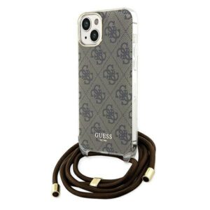 Guess GUHCP15SHC4SEW Apple iPhone 15 / 14 / 13 6.1" rudos spalvos kietas dėklas Crossbody Cord 4G Print