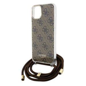 Guess GUHCP15SHC4SEW Apple iPhone 15 / 14 / 13 6.1" rudos spalvos kietas dėklas Crossbody Cord 4G Print - Image 5