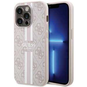 Guess GUHMP15LP4RPSP Apple iPhone 15 Pro 6.1" rožinės spalvos kietas dėklas 4G Printed Stripes MagSafe