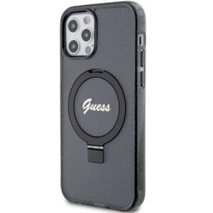Guess GUHMP12MHRSGSK Apple iPhone 12/12 Pro 6.1" juodos spalvos kietas dėklas Ring Stand Script Glitter MagSafe - Image 2