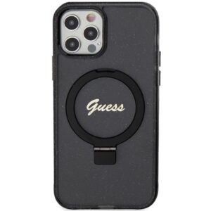 Guess GUHMP12MHRSGSK Apple iPhone 12/12 Pro 6.1" juodos spalvos kietas dėklas Ring Stand Script Glitter MagSafe - Image 3