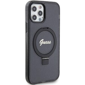 Guess GUHMP12MHRSGSK Apple iPhone 12/12 Pro 6.1" juodos spalvos kietas dėklas Ring Stand Script Glitter MagSafe - Image 4