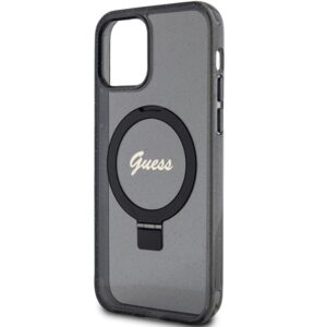 Guess GUHMP12MHRSGSK Apple iPhone 12/12 Pro 6.1" juodos spalvos kietas dėklas Ring Stand Script Glitter MagSafe - Image 6