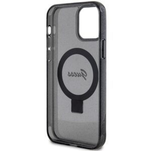 Guess GUHMP12MHRSGSK Apple iPhone 12/12 Pro 6.1" juodos spalvos kietas dėklas Ring Stand Script Glitter MagSafe - Image 7