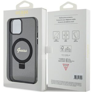 Guess GUHMP12MHRSGSK Apple iPhone 12/12 Pro 6.1" juodos spalvos kietas dėklas Ring Stand Script Glitter MagSafe - Image 8