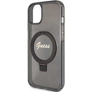 Guess GUHMP13MHRSGSK Apple iPhone 13 / 14 / 15 6.1" juodos spalvos kietas dėklas Ring Stand Script Glitter MagSafe - Image 6