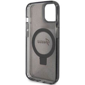 Guess GUHMP13MHRSGSK Apple iPhone 13 / 14 / 15 6.1" juodos spalvos kietas dėklas Ring Stand Script Glitter MagSafe - Image 7