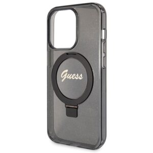 Guess GUHMP14LHRSGSK Apple iPhone 14 Pro 6.1" juodos spalvos kietas dėklas Ring Stand Script Glitter MagSafe - Image 6
