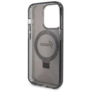 Guess GUHMP14LHRSGSK Apple iPhone 14 Pro 6.1" juodos spalvos kietas dėklas Ring Stand Script Glitter MagSafe - Image 7