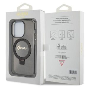 Guess GUHMP14LHRSGSK Apple iPhone 14 Pro 6.1" juodos spalvos kietas dėklas Ring Stand Script Glitter MagSafe - Image 8