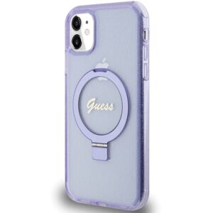 Guess GUHMN61HRSGSU Apple iPhone 11 / Xr 6.1" violetinės spalvos kietas dėklas Ring Stand Script Glitter MagSafe - Image 2
