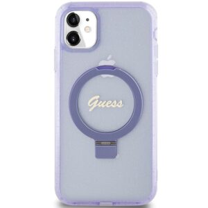 Guess GUHMN61HRSGSU Apple iPhone 11 / Xr 6.1" violetinės spalvos kietas dėklas Ring Stand Script Glitter MagSafe - Image 3