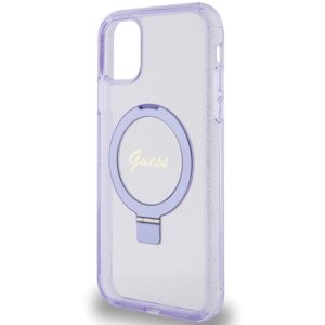 Guess GUHMN61HRSGSU Apple iPhone 11 / Xr 6.1" violetinės spalvos kietas dėklas Ring Stand Script Glitter MagSafe - Image 6