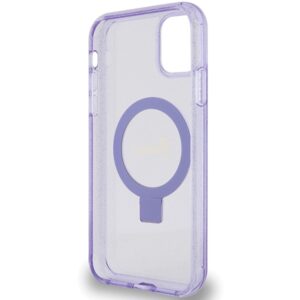 Guess GUHMN61HRSGSU Apple iPhone 11 / Xr 6.1" violetinės spalvos kietas dėklas Ring Stand Script Glitter MagSafe - Image 7