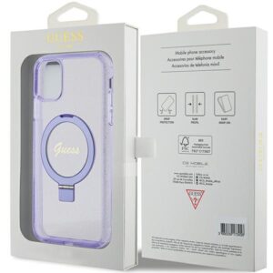Guess GUHMN61HRSGSU Apple iPhone 11 / Xr 6.1" violetinės spalvos kietas dėklas Ring Stand Script Glitter MagSafe - Image 8