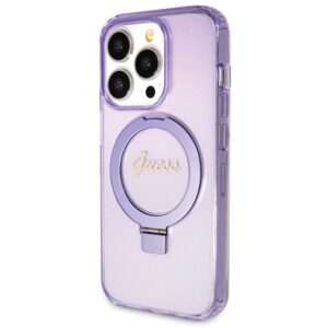 Guess GUHMP13LHRSGSU Apple iPhone 13 Pro / 13 6.1"violetinės spalvos kietas dėklas Ring Stand Script Glitter MagS - Image 2