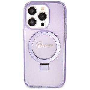Guess GUHMP13LHRSGSU Apple iPhone 13 Pro / 13 6.1"violetinės spalvos kietas dėklas Ring Stand Script Glitter MagS - Image 3