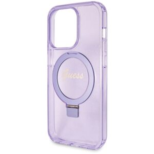 Guess GUHMP13LHRSGSU Apple iPhone 13 Pro / 13 6.1"violetinės spalvos kietas dėklas Ring Stand Script Glitter MagS - Image 6