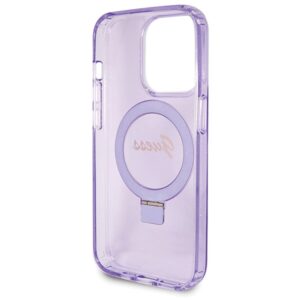 Guess GUHMP13LHRSGSU Apple iPhone 13 Pro / 13 6.1"violetinės spalvos kietas dėklas Ring Stand Script Glitter MagS - Image 7