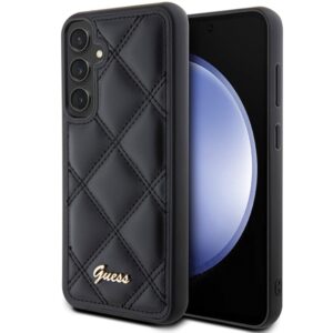 Guess GUHCS23FEPSQSQSK S23 FE S711 juodos spalvos kietas dėklas Quilted Metal Logo
