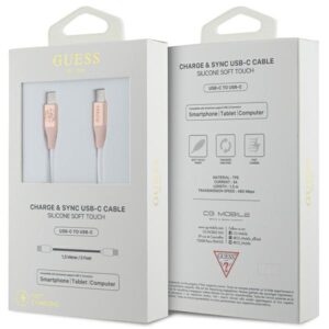 Guess GUCCLALRGDP kabelis USB-C - USB-C1.5m Fast Charging rožinės spalvos Ebossed Logo - Image 2