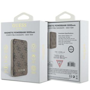 Guess Inductive Powerbank 15W GUPB5FP4EMGW 5000mAh rudos spalvos 4G Leather Metal Logo MagSafe - Image 4