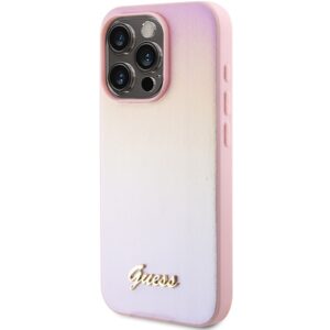 Guess GUHCP14XPSAIRSP Apple iPhone 14 Pro Max 6.7" rožinės spalvos kietas dėklas Saffiano Iridescent Script - Image 2
