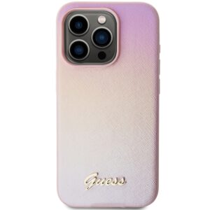 Guess GUHCP14XPSAIRSP Apple iPhone 14 Pro Max 6.7" rožinės spalvos kietas dėklas Saffiano Iridescent Script - Image 3