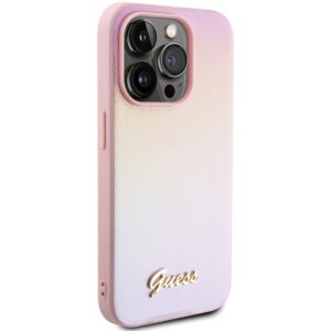 Guess GUHCP14XPSAIRSP Apple iPhone 14 Pro Max 6.7" rožinės spalvos kietas dėklas Saffiano Iridescent Script - Image 4